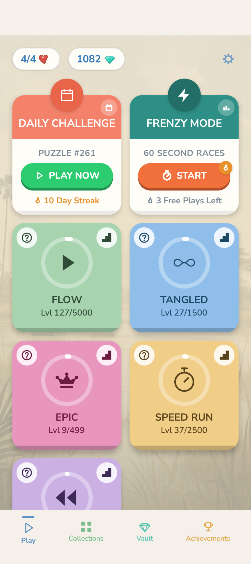 Simply Arrows Play tab, showing all the game modes